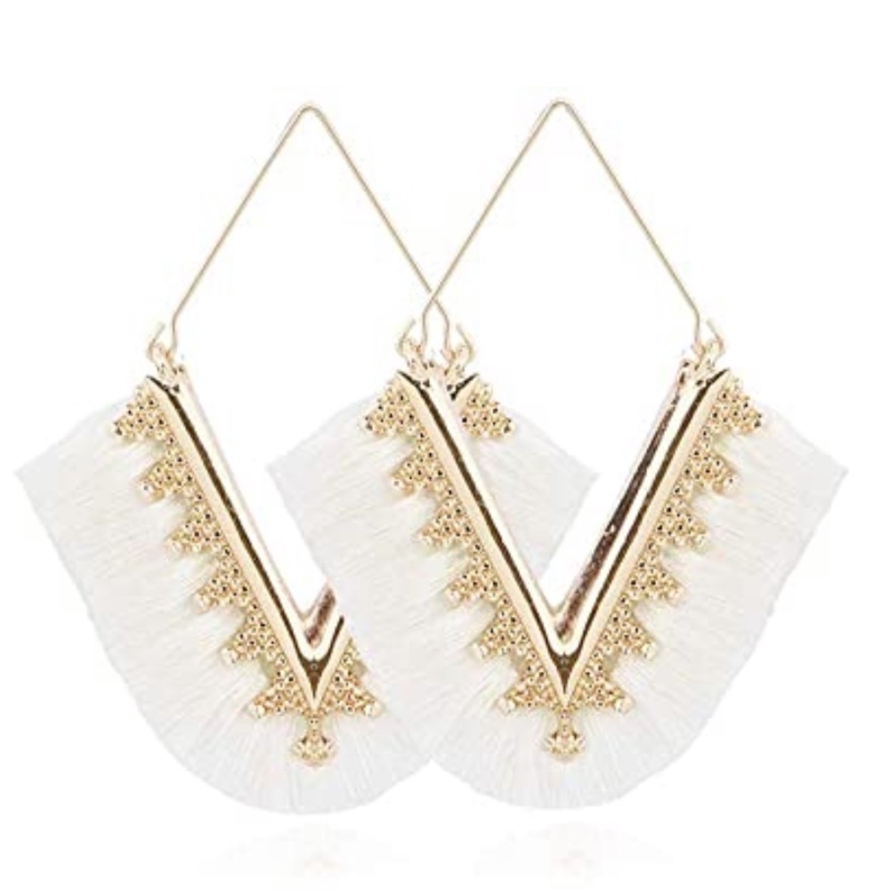 NEW! WHITE fringe statement earrings!
